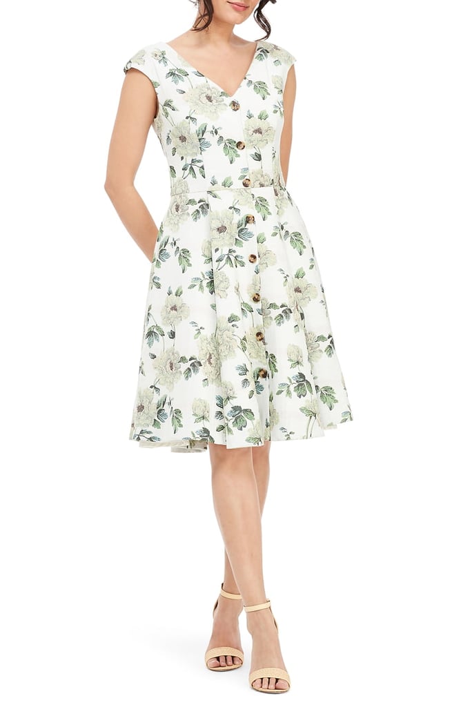 Gal Meets Glam Collection Lilly Button Detail Fit & Flare Dress