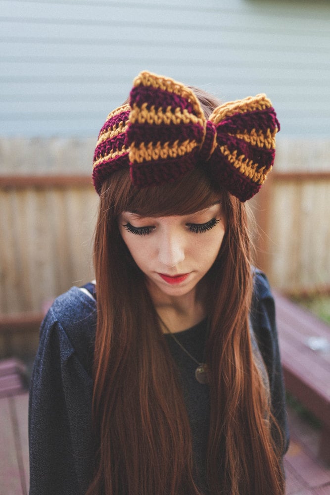 TheKnotandChain Gryffindor Handmade Crochet Hogwarts Harry Potter Bow Headband