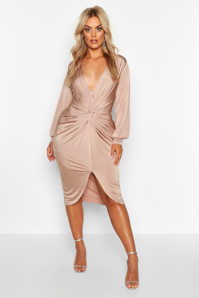 boohoo Plus Twist Front Plunge Midi Dress