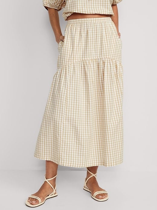 Tiered Gingham Maxi Skirt