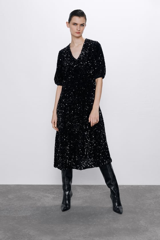 zara sequin velvet dress