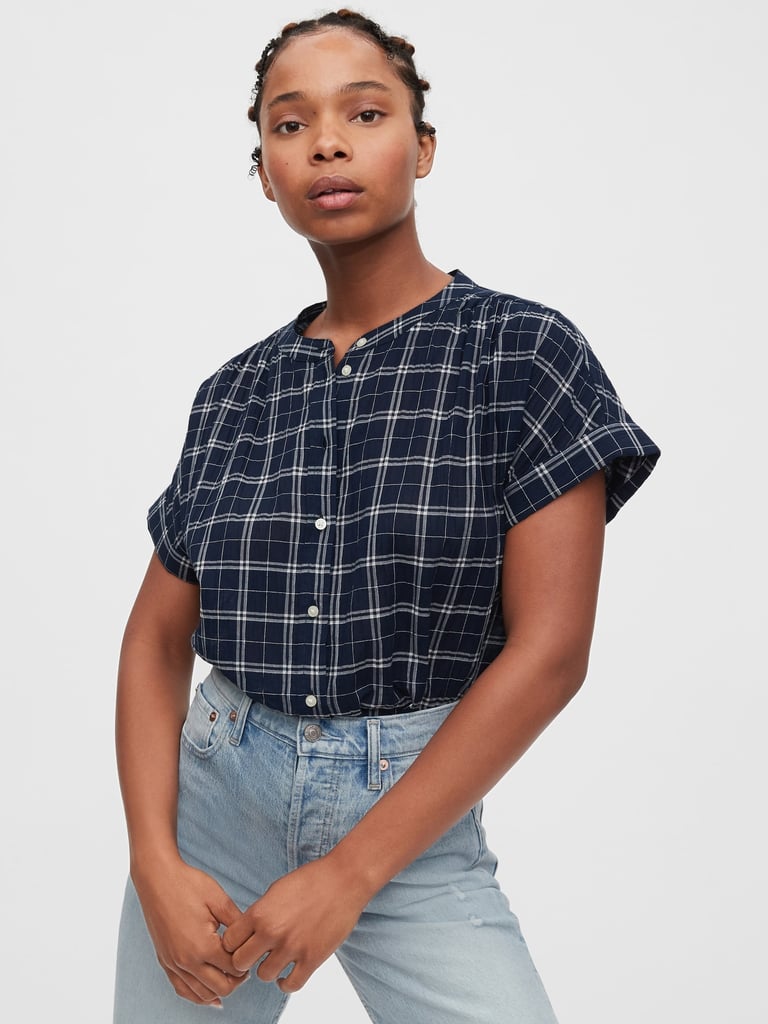 Gap Shirred Button-Front Shirt | Best Plaid Clothes 2020 | POPSUGAR ...