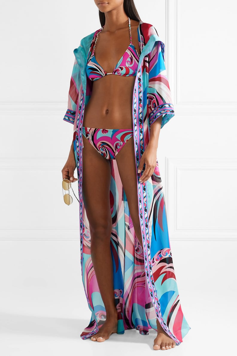 Emilio Pucci Parrots Hooded Printed Silk Chiffon Robe