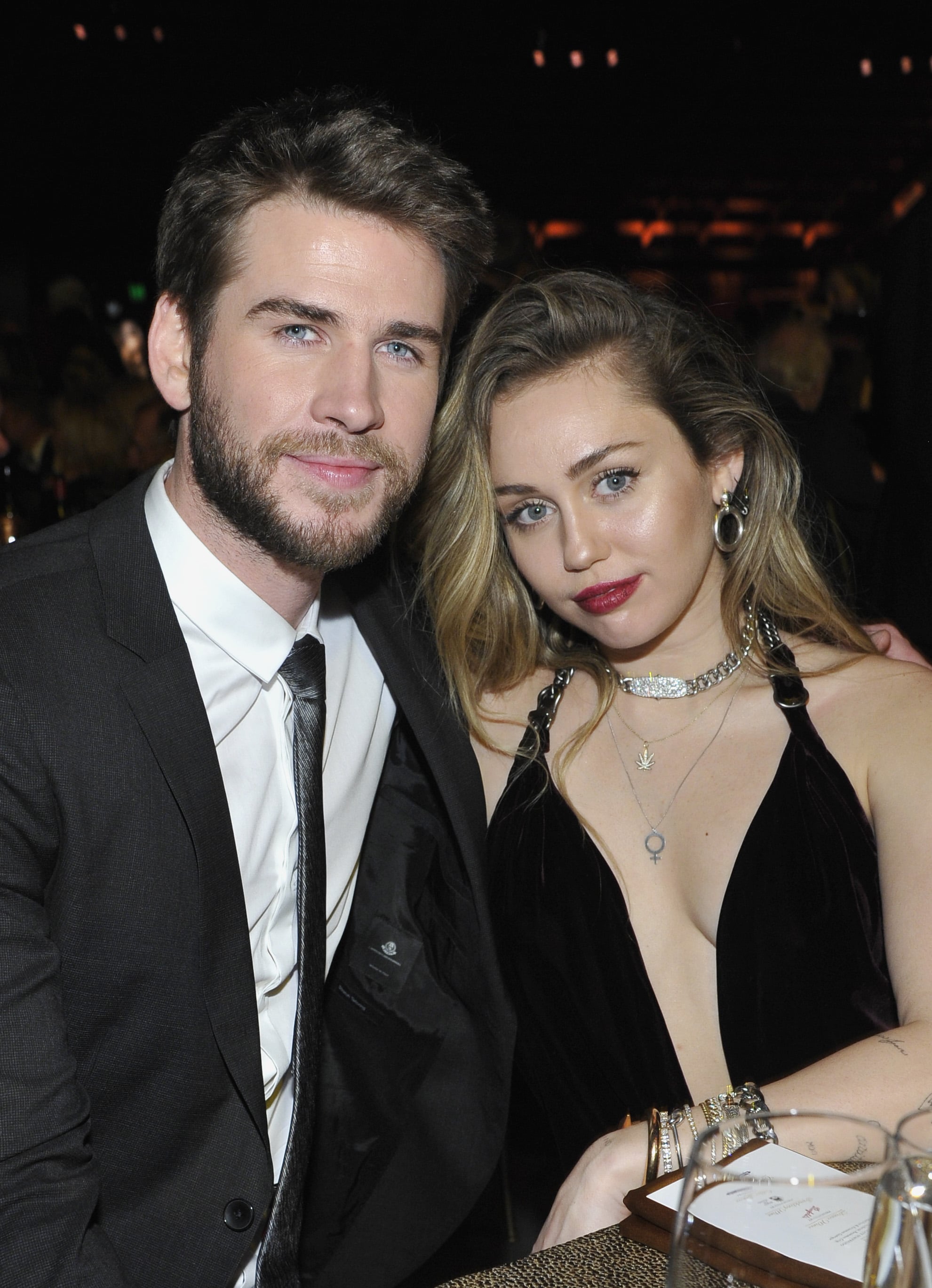 CULVER CITY, CA - JANUARY 26:  Honouree Liam Hemsworth (L) and Miley Cyrus attend the 2019 G'Day USA Gala at 3LABS on January 26, 2019 in Culver City, California.  (Photo by John Sciulli/Getty Images for G'Day USA )