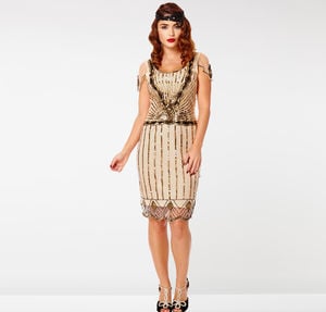 Eva Flapper Art Deco Dress In Nude Blush