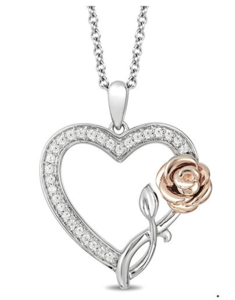 Enchanted Belle Diamond Rose and Heart Pendant