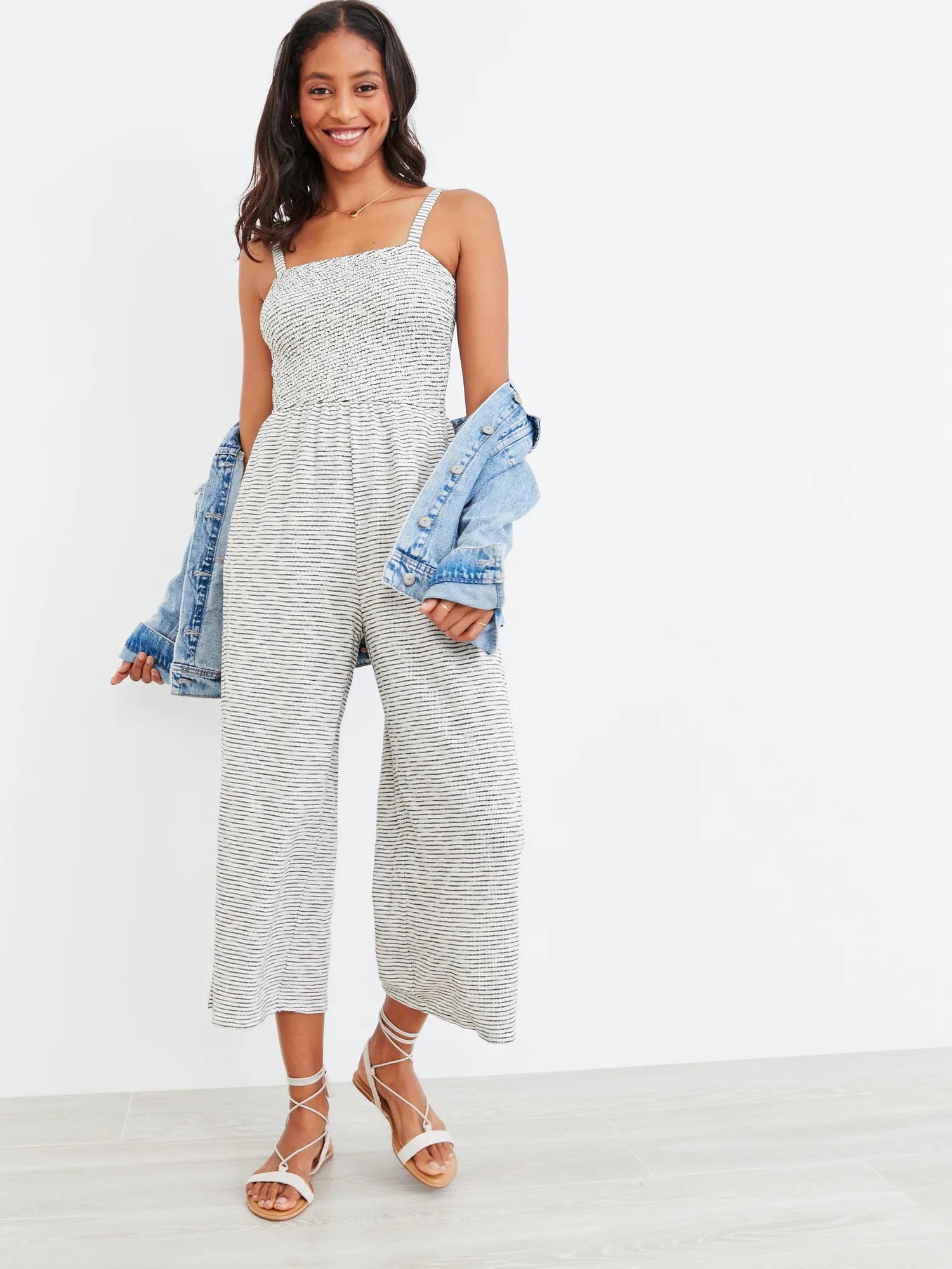Old Navy Smocked-Top Textured-Stripe Cami Jumpsuit, 20 Old Navy Jumpsuits  and Rompers to Round Out Your Spring Wardrobe, Starting at $18