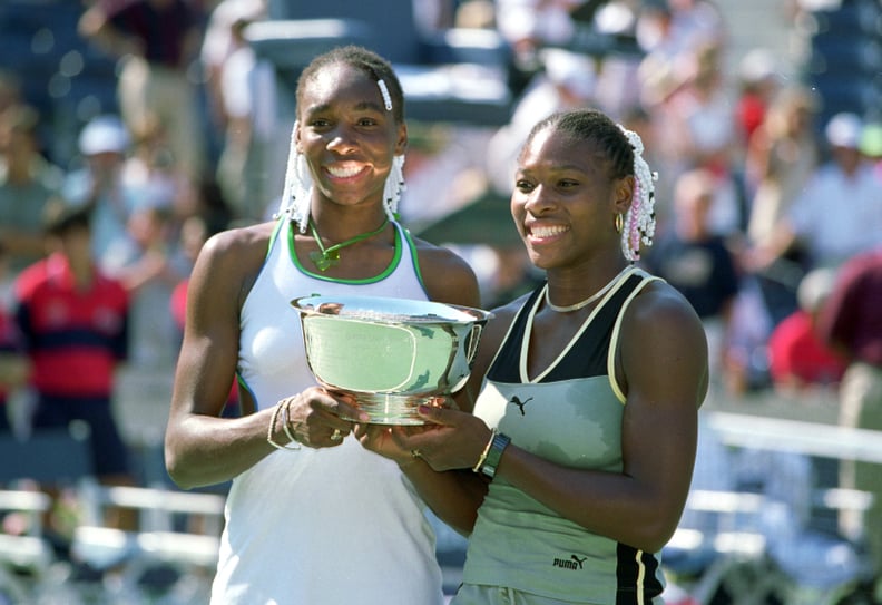 Venus and Serena Williams With Their Doubles Trophy at the US Open in 1999