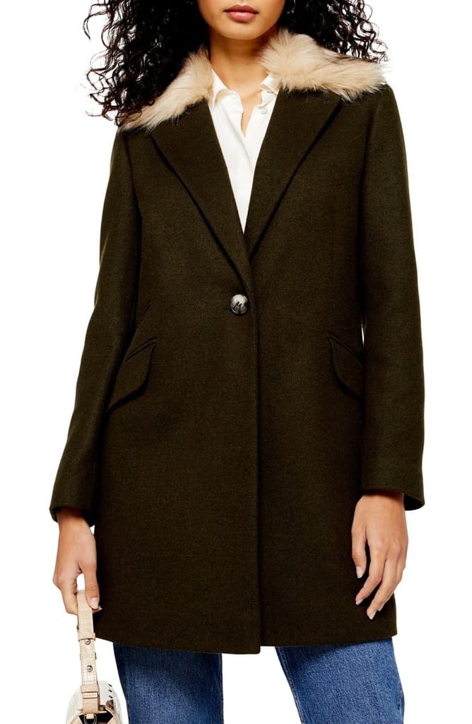 Topshop Monica Faux-Fur Collar Coat