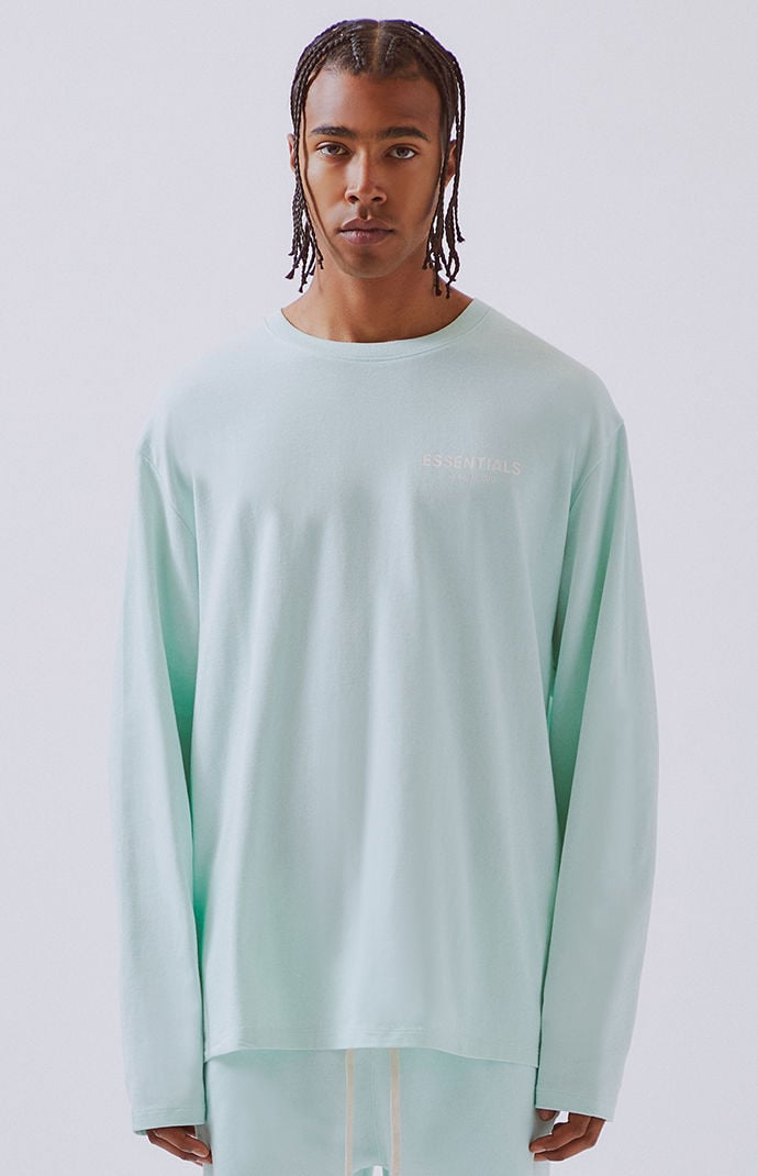 FOG Fear Of God Essentials Mint Boxy Logo Long Sleeve T-Shirt