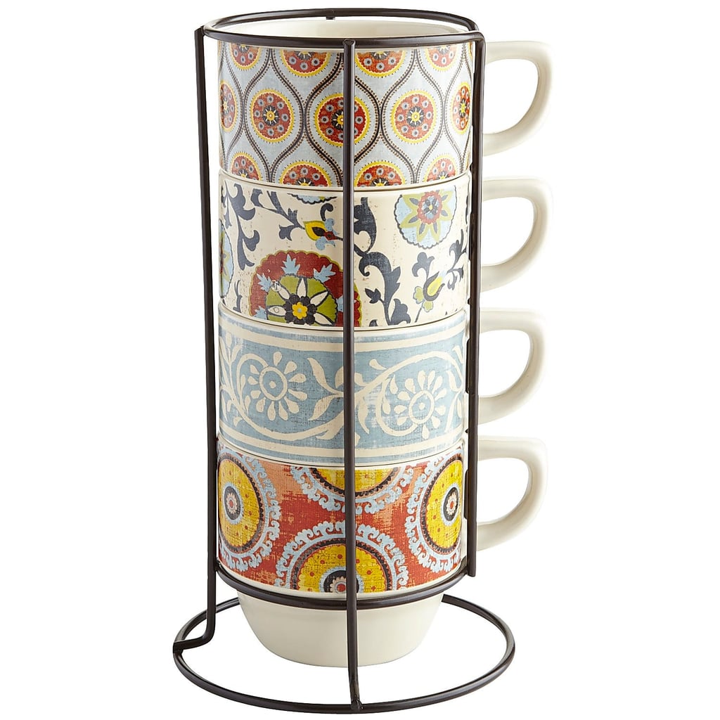 Suzani Patchwork Stacking Mugs Set of Four With Stand