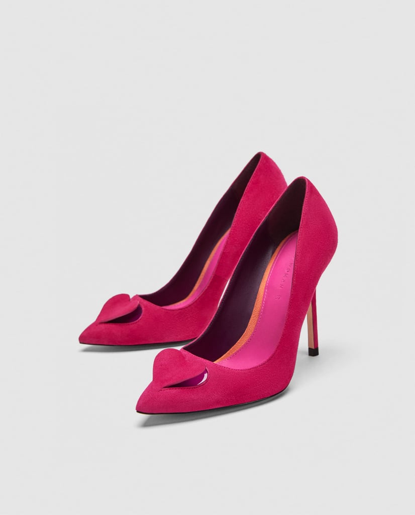 Zara High Heel Leather Court Shoes With Heart Detail
