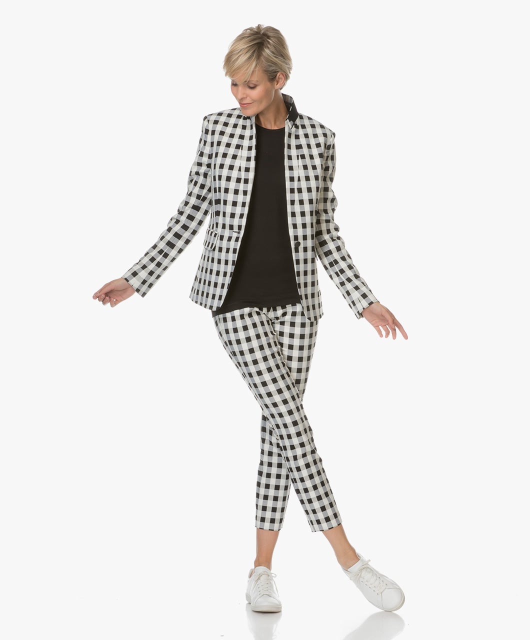 checkered pantsuit