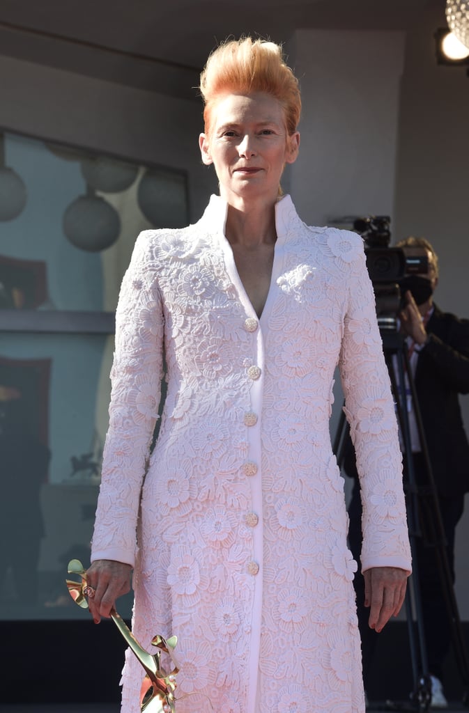 Tilda Swinton in a Chanel look for The Human Voice red carpet.