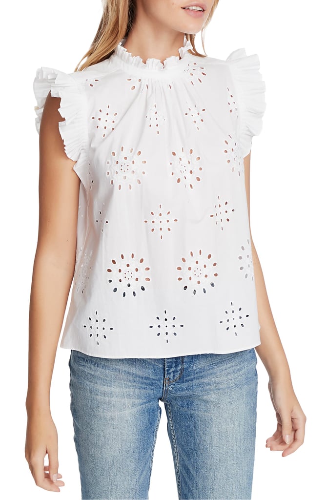 1.STATE Eyelet Flutter-Sleeve Top