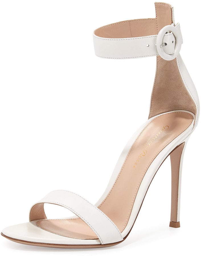 Gianvito Rossi Leather Ankle-Wrap Sandal, Off White ($790)
