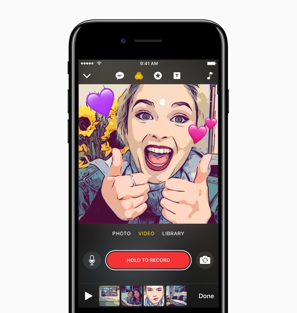 Add filters, emoji, and more to your photos and videos.