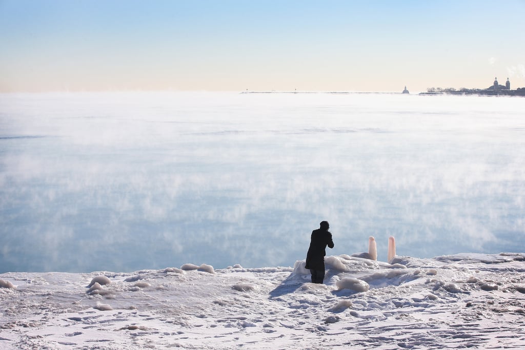 In Chicago, a person braved -10°F temperatures to snap pictures of the steam over Lake Michigan.