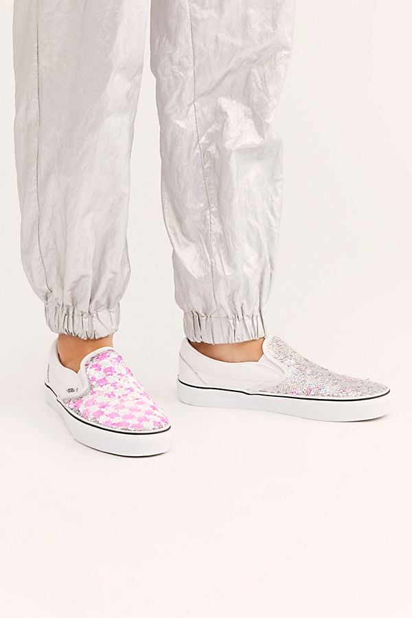 Vans Sequin Classic Slip On Sneaker in Pink Checkerboard