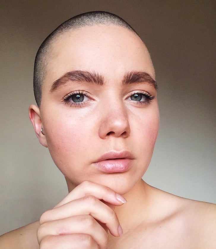 different female face shapes with a buzz cut