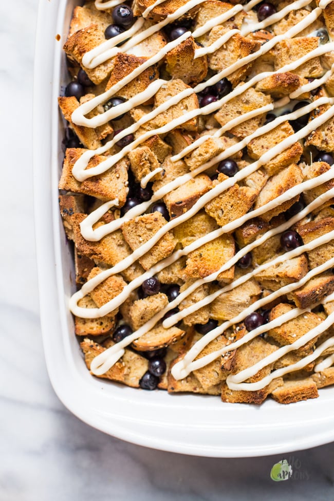 Blueberry French Toast Casserole and Maple Cream Cheese Glaze