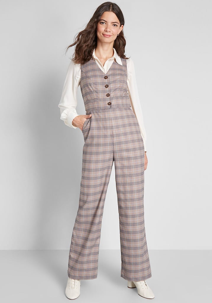 Modcloth Plaid Appeal Vest Jumpsuit