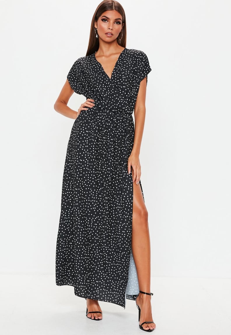 Missguided Black Polka Dot Short Sleeve Midi Dress