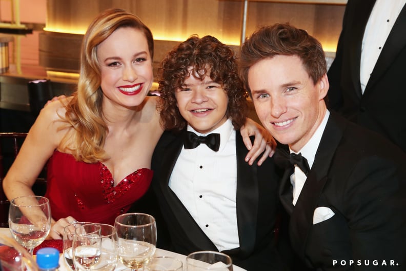 Brie Larson and Eddie Redmayne looked happy to share a snap with Stranger Things star Gaten Matarazzo.