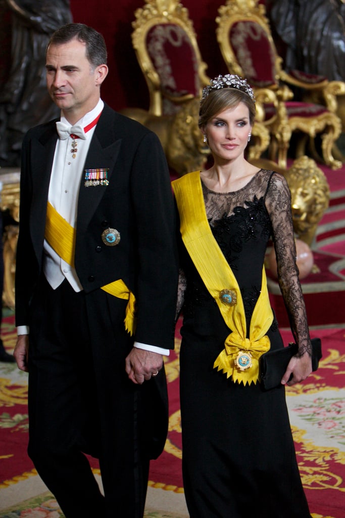 Letizia and Felipe wore full royal regalia when they held a state dinner for the president of Mexico in Madrid back in June 2014.