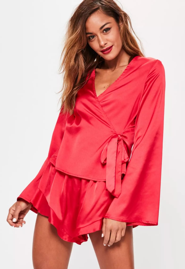 Missguided Red Long Sleeve Satin PJ Set