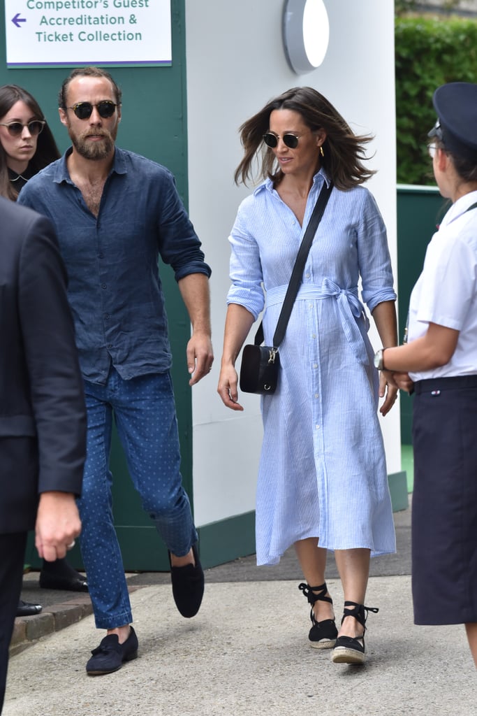 Pippa Middleton Blue Dress and Espadrilles at Wimbledon 2018