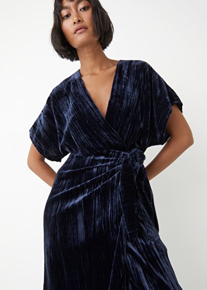 Something (Navy) Blue: & Other Stories Velvet Wrap Midi Dress