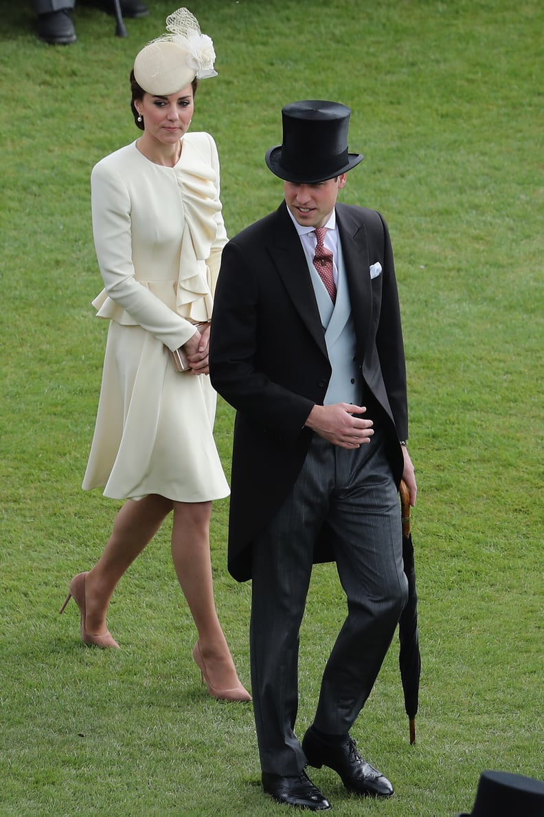 Kate Paired Her Outfit With Beige Heels and Looked Very Polished For the Queen's Garden Party