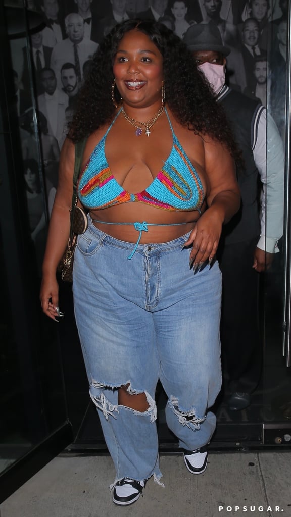 Lizzo puts on a busty display in a colourful crochet top and distressed  jeans for dinner in LA