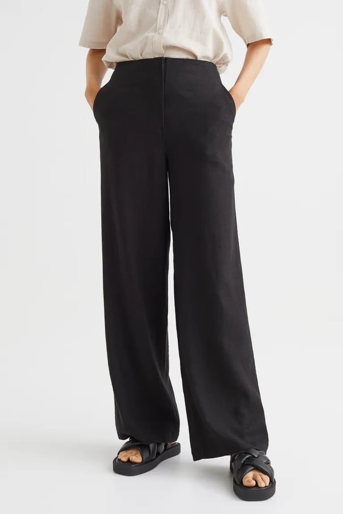 Linen-blend pull-on trousers - Khaki green - Ladies | H&M IN