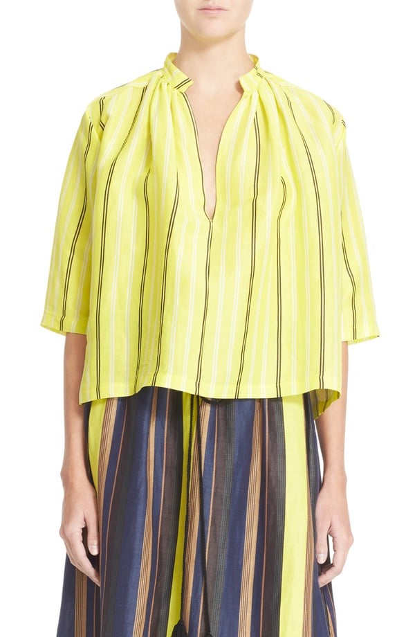 Apiece Apart "Agata" Stripe Shirred Blouse ($335)