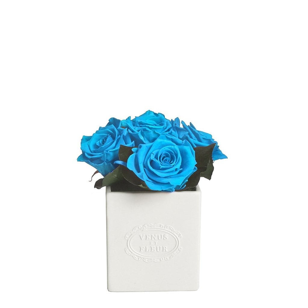 The Sylvie Vase With Eternity® Roses and Eternity™ Hedera Leaves in Baby Blue