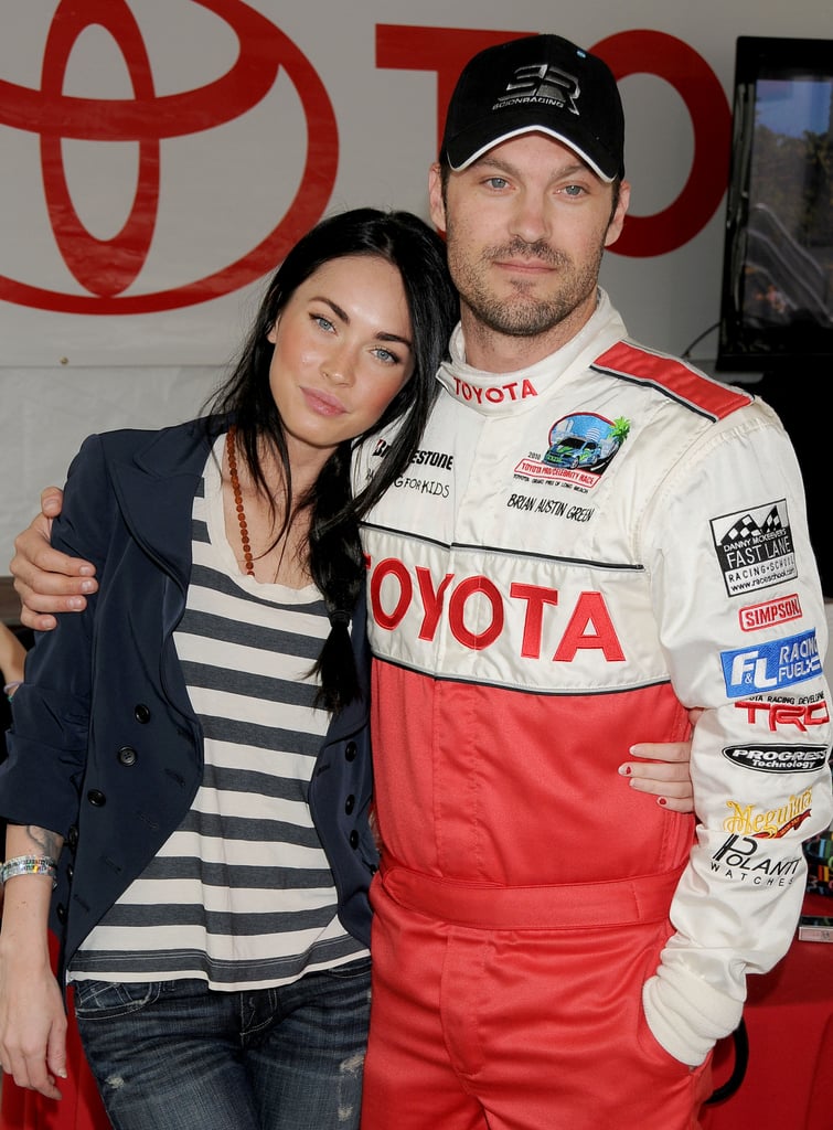 Brian had Megan's sweet support as he participated in a Toyota celebrity race day in LA back in April 2010.