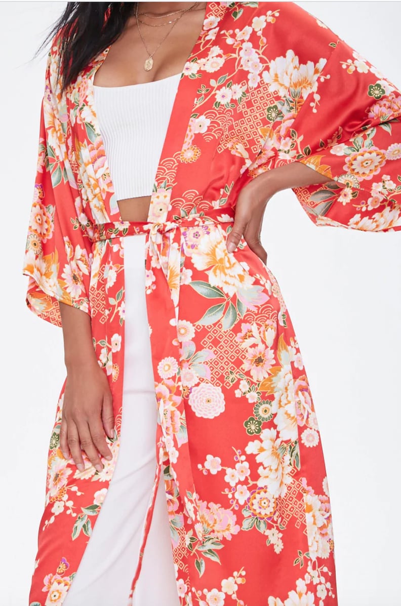 Red Satin Floral Kimono