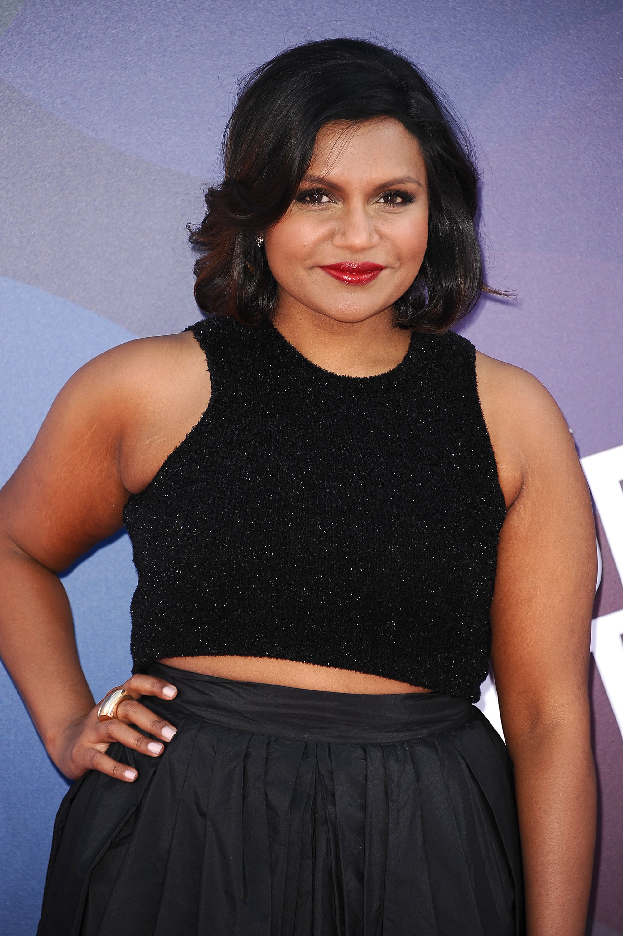 Mindy Kaling S Black Crop Top And Skirt Popsugar Fashion