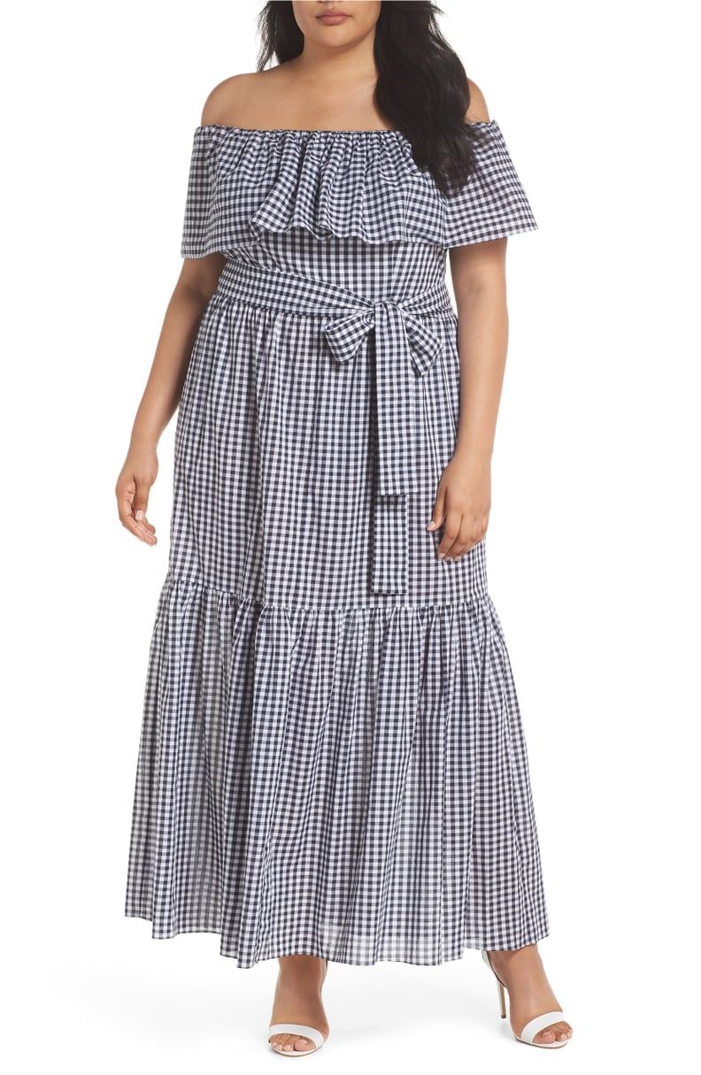 Chelsea28 Off the Shoulder Gingham Maxi Dress