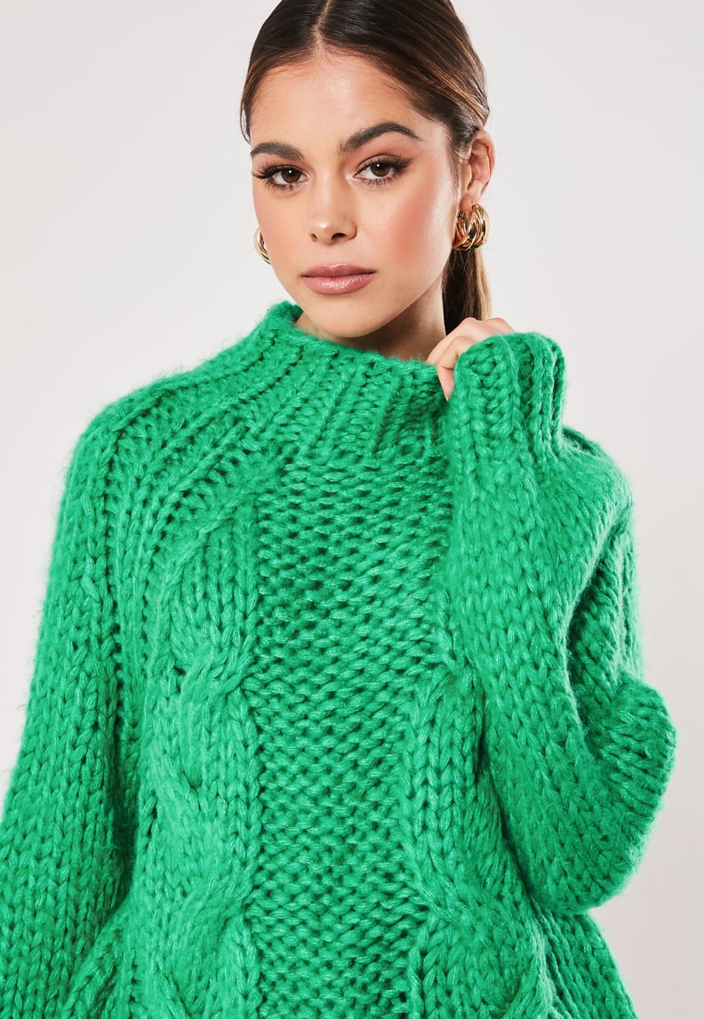 Missguided Premium Green Funnel Neck Knitted Jumper