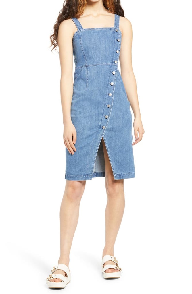 Vero Moda Julia Asymmetrical Button Front Denim Sundress