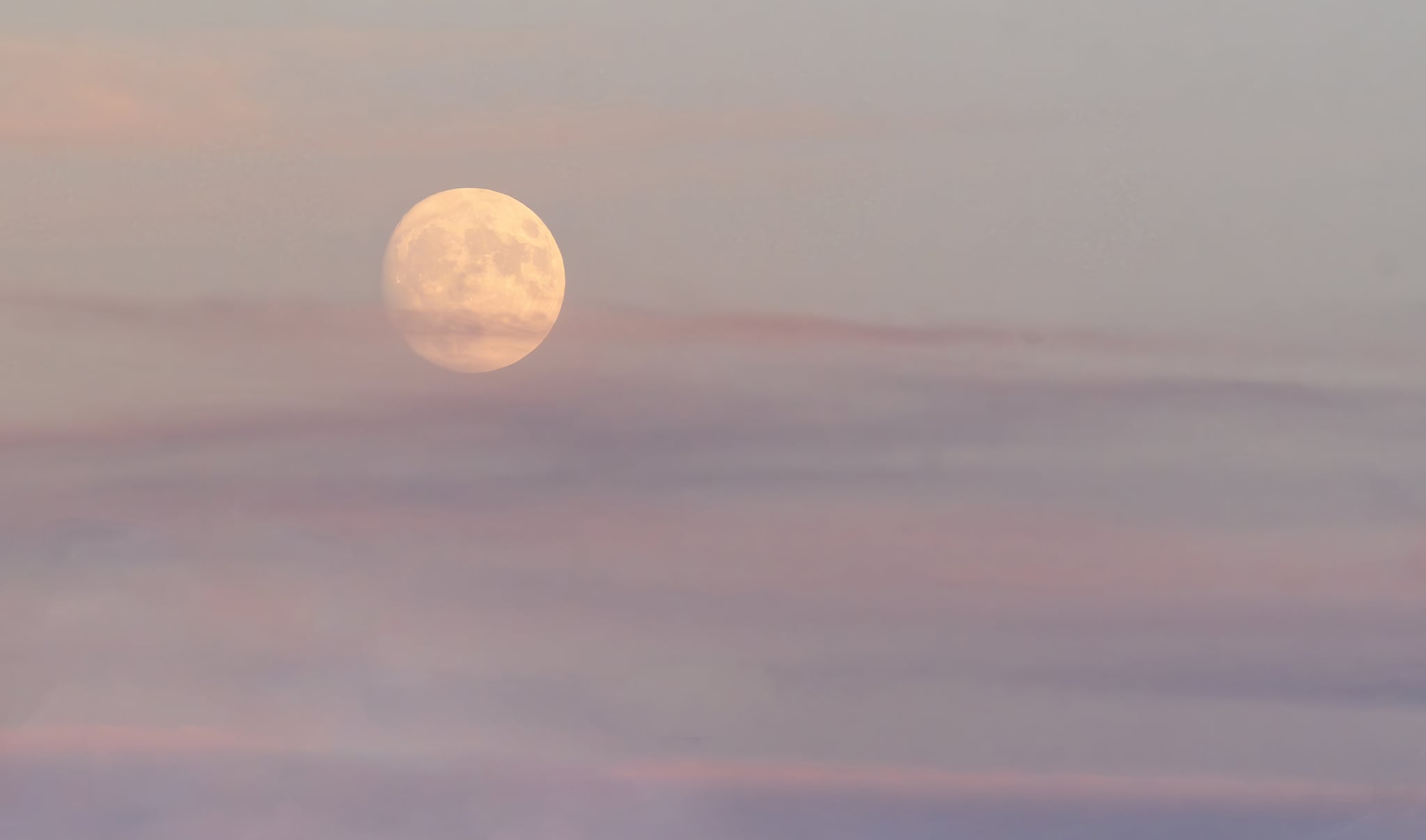 Picture of Strawberry Moon in Sky with Pink and Purple Sunset