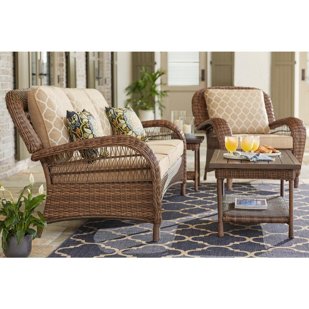 Hampton Bay Beacon Park Steel Wicker Outdoor Sofa With Cushions