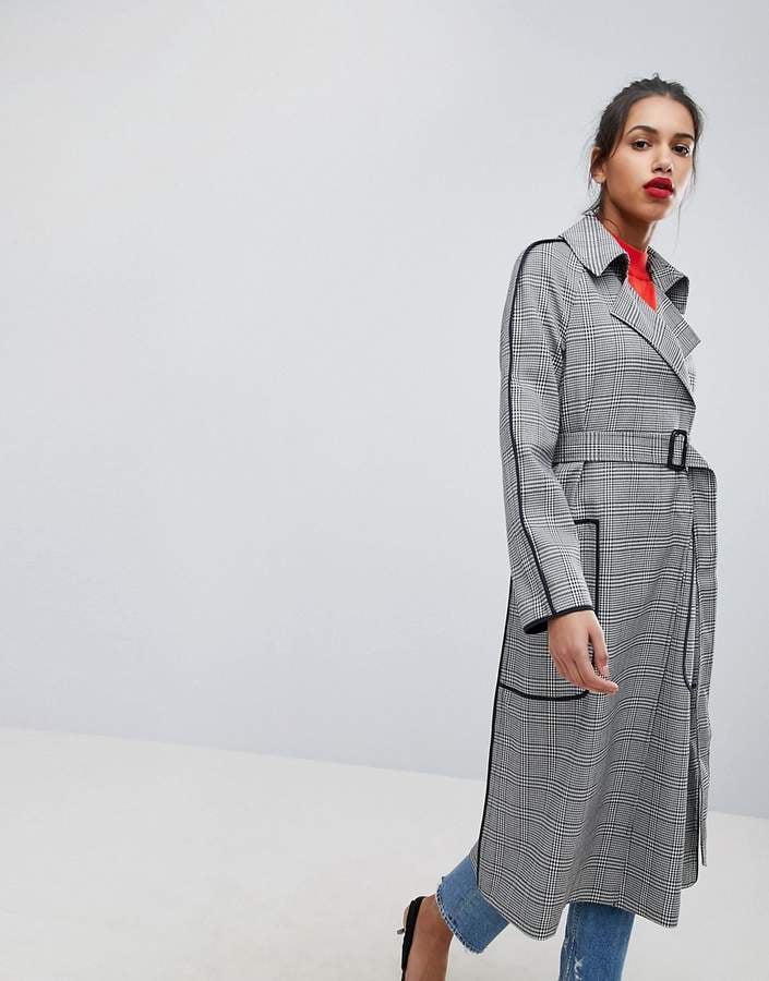 Asos Checked Trench with Contrast Piping