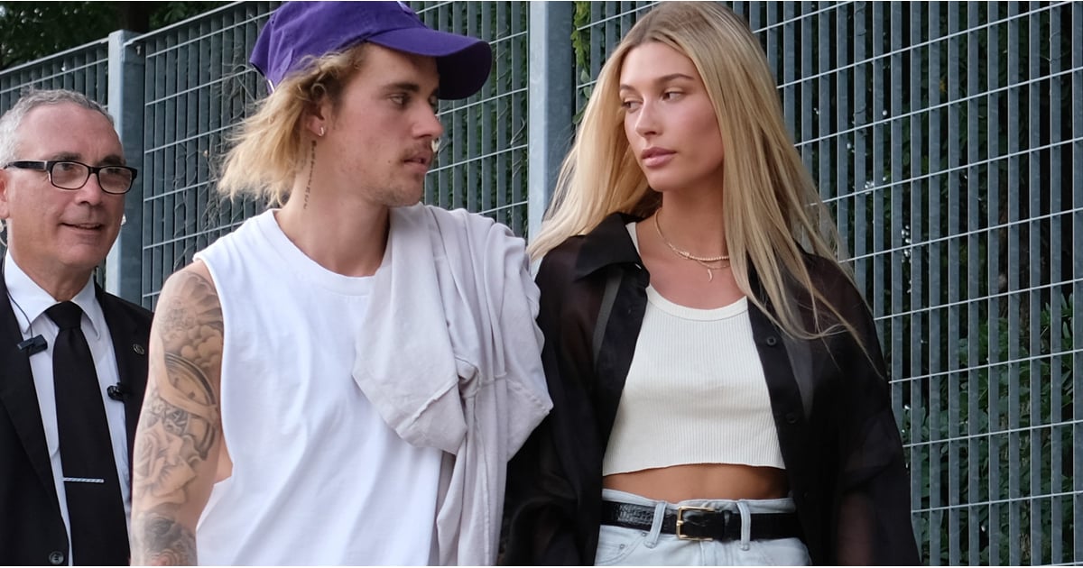 Hailey Baldwin In Shorts And Sheer Shirt With Justin Bieber Popsugar Fashion 