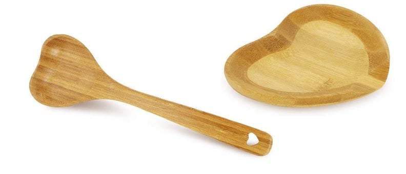 Heart-Shaped Bamboo Spoon and Rest Set