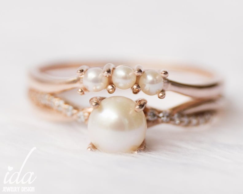 Pearl Engagement Ring Set