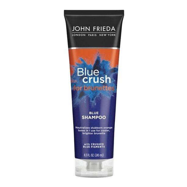 Najlepsze szampony w Walmart: John Frieda Blue Crush For Brunettes Blue Shampoo (niebieski szampon dla brunetek)